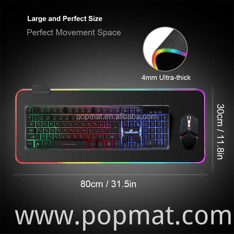 High quality Anti-slip rubber base USB luminous mouse pads customized gaming LED mouse pads